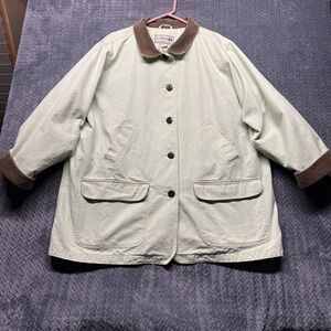 VTG LL Bean Chore Barn Coat Jacket 2X‎ Green Flannel Lined Corduroy Collar